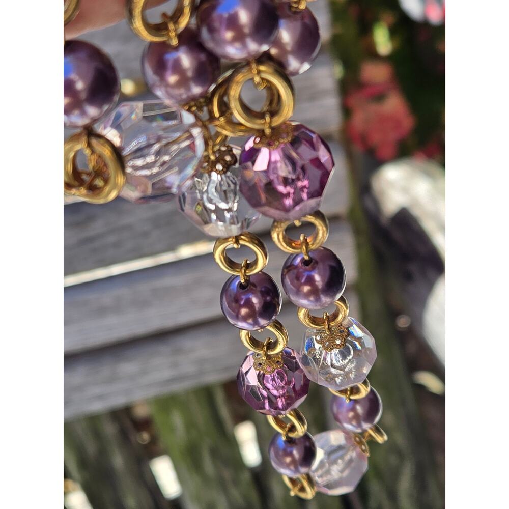 Vintage KJL Kenneth Jay Lane Violet/Clear Glass Beads & Pearl Long 44' Necklace - Picture 8 of 10
